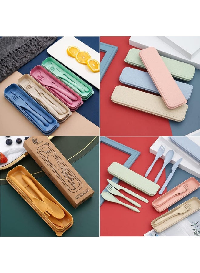 8 Colors Reusable Portable Wheat Straw Cutlery, Travel Utensils Flatware Sets with Case Storage Box, Spoon Knife Fork Tableware Sets, for Lunch Boxes Kids Adult Picnic Camping Outdoor Home Office - Image 5
